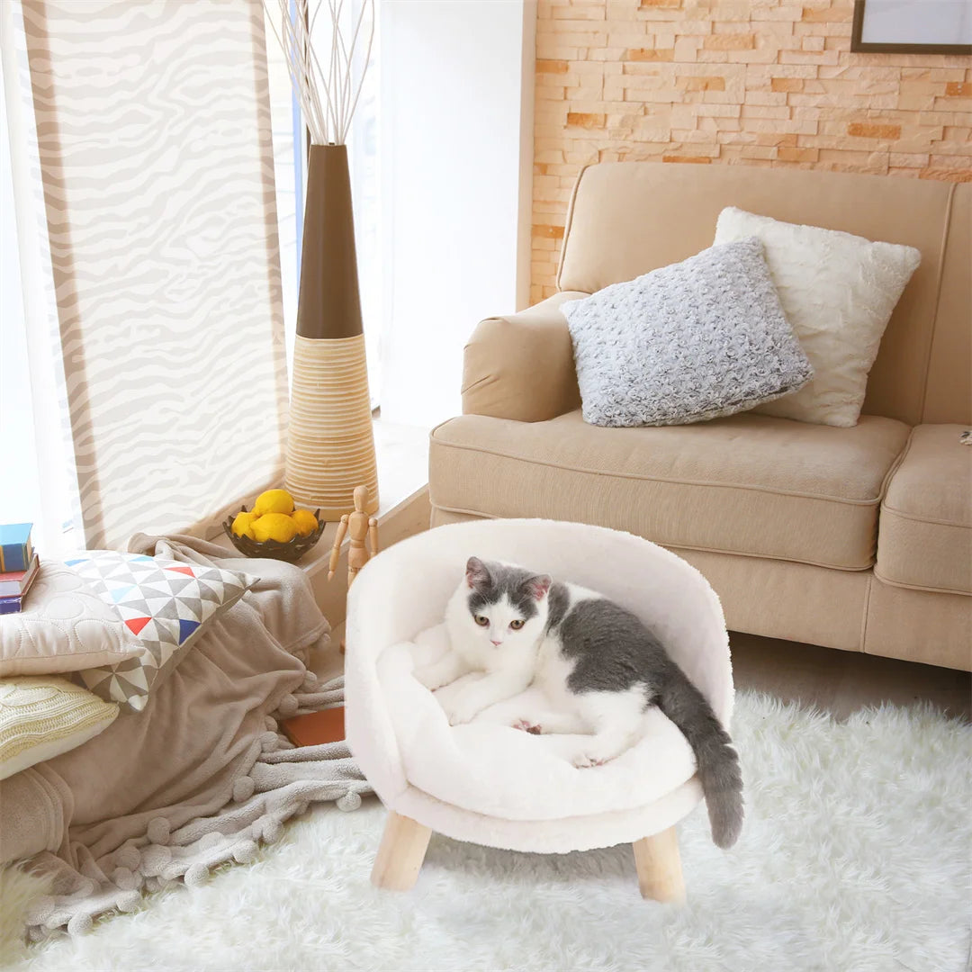 Bingopaw Waterproof Plush Cat Bed Nesting Chair With Wood Legs