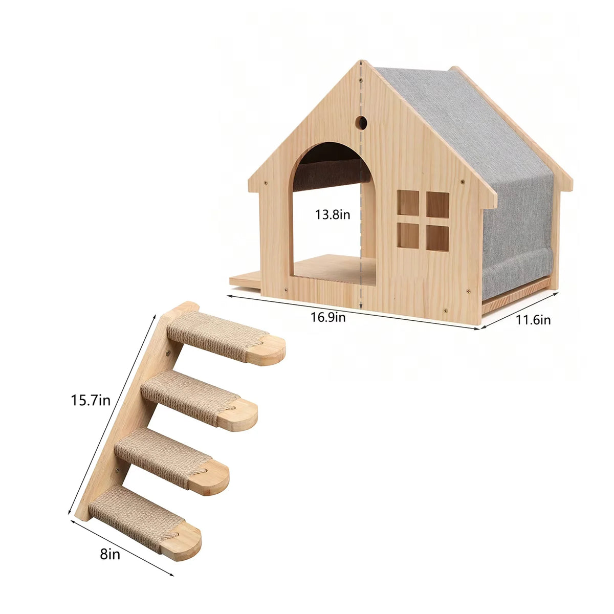 Wood Wall Mounted Cat Condo Villa Climbing Shelf For Cats