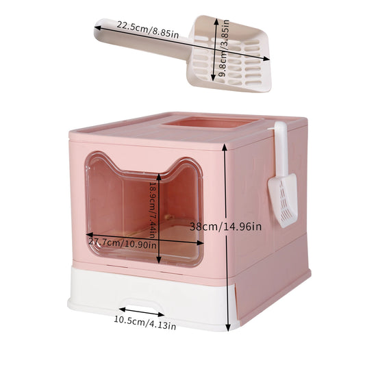 Foldable Enclosed Cat Litter Box With Portable Scoop Drawer