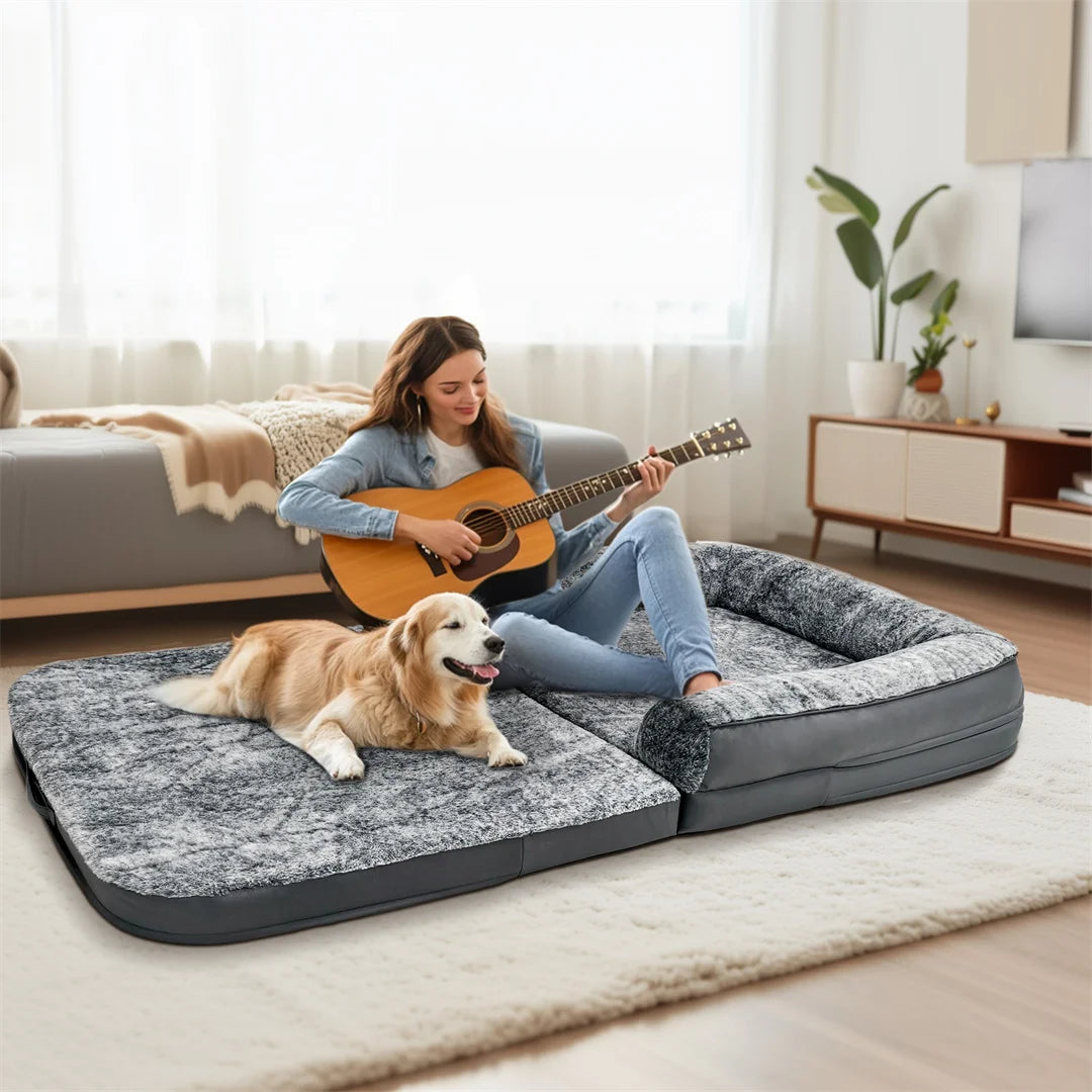 BINGOPAW Giant Foldable Orthopedic Dog Bed With Plush Removable Cover