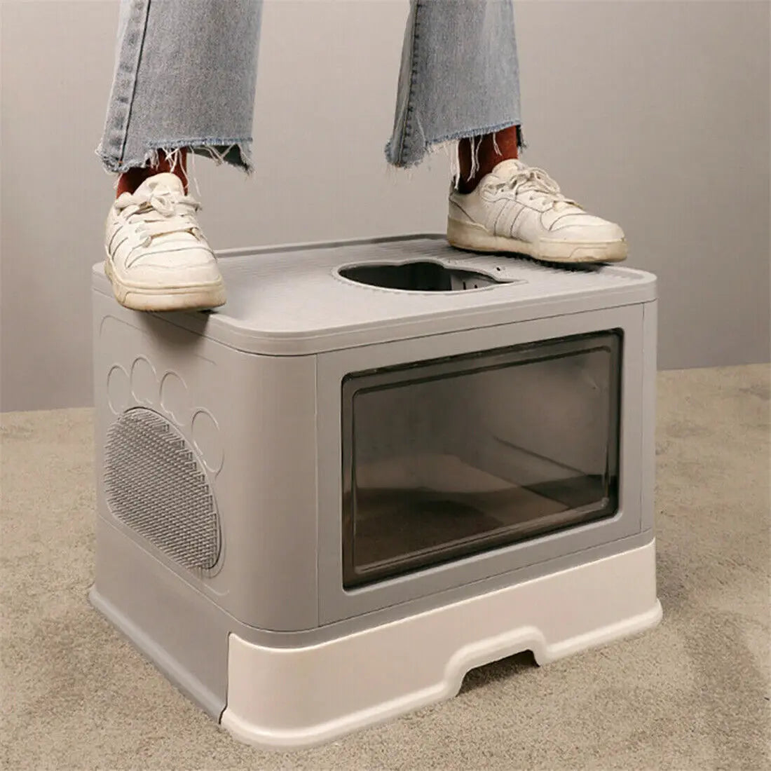 Foldable Cat Litter Box With Front Entry And Top Exit