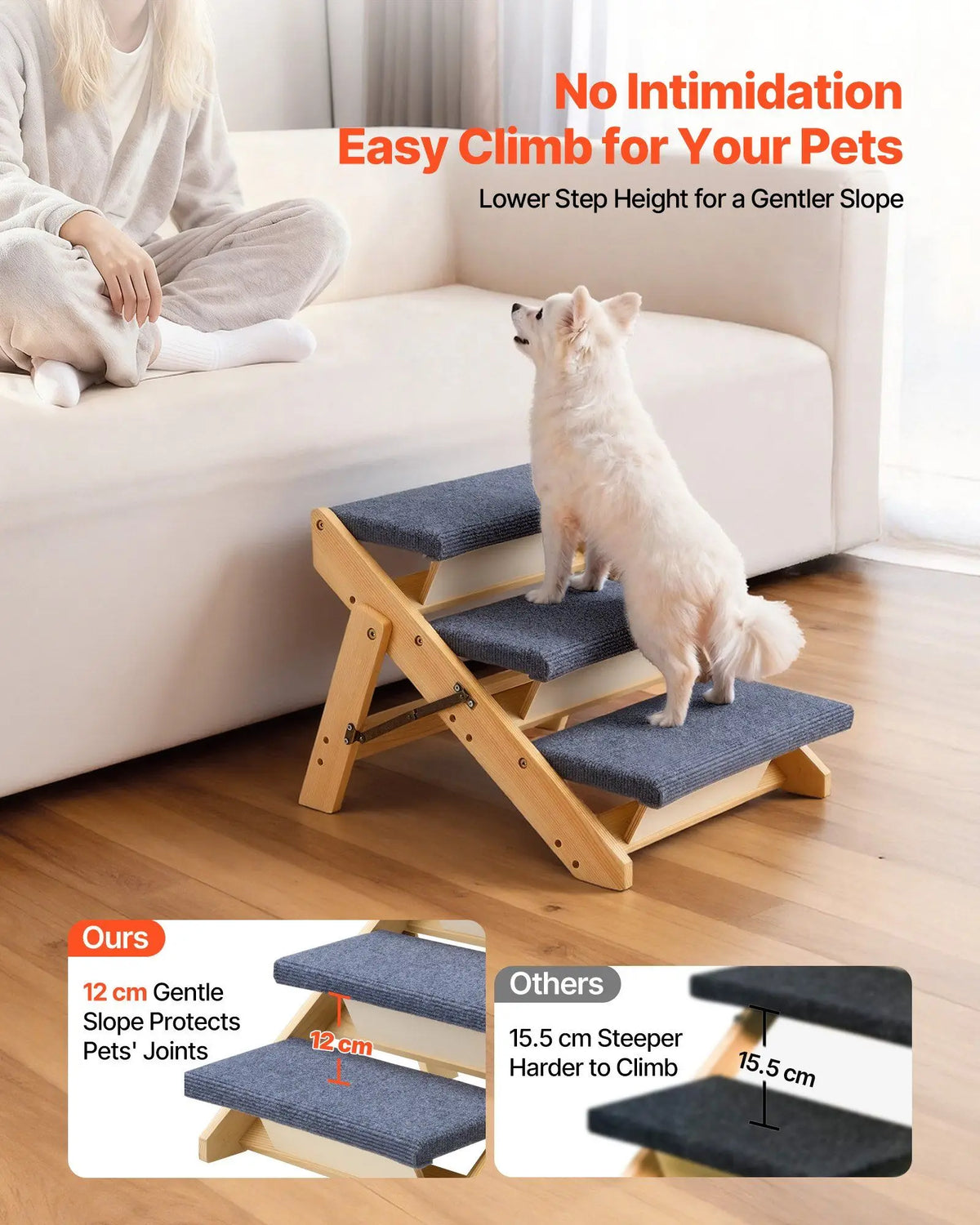 3-Step Pet Stairs for Beds Sofas Cars With Non-Slip Design