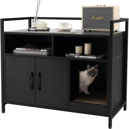 Hidden Cat Litter Box Enclosure With Front Entry Storage Cabinet