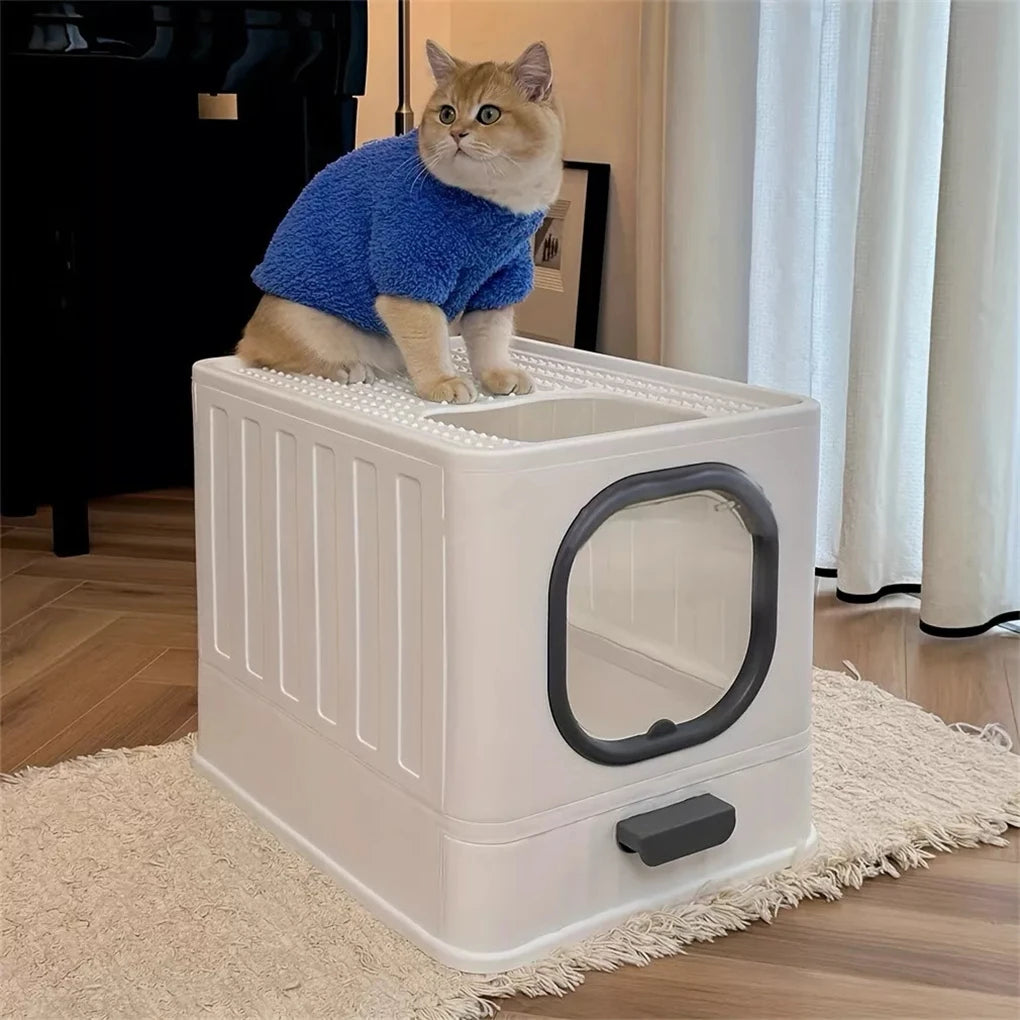 Enclosed Cat Litter Box With Slide Drawer And Leakproof Lid