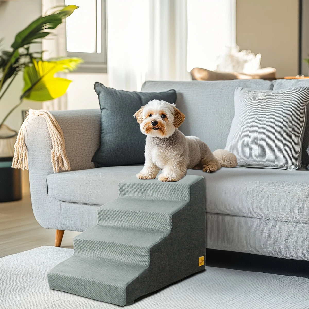 Balanced 3 Step Dog Stairs With Washable Fabric Cover