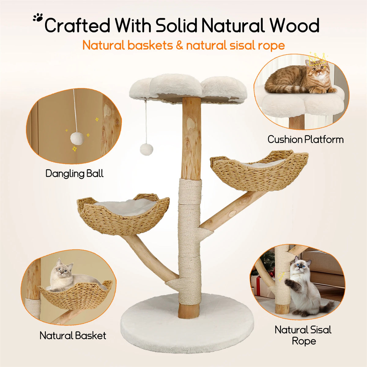Bingopaw 3 Tier Cat Tree With Plush Cushion Scratching Post