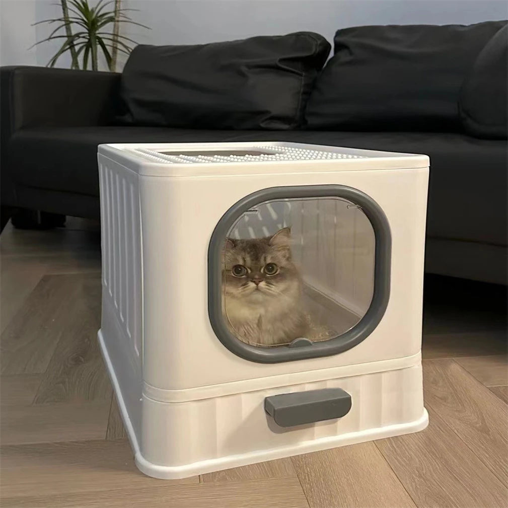 Enclosed Cat Litter Box With Slide Drawer And Leakproof Lid