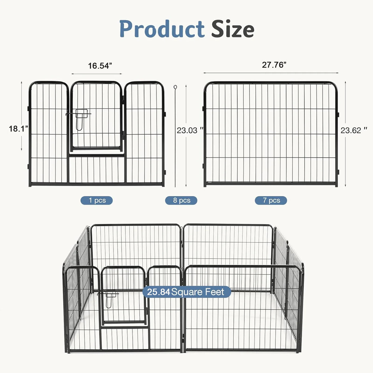 JHK Metal 8 Panel Dog Playpen Foldable Exercise Fence Yard