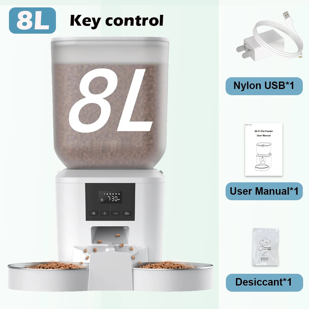 Furpipi 8L Automatic Pet Feeder With Stainless Steel Bowls