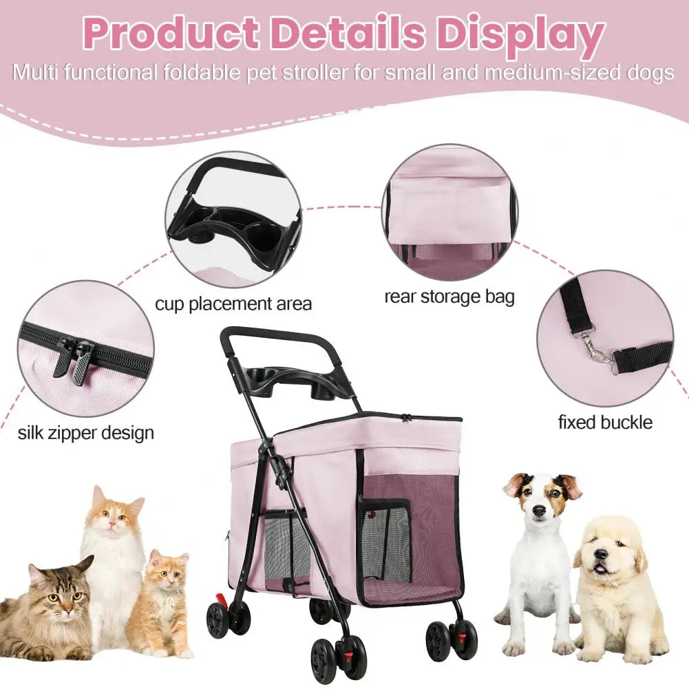 Foldable Dog Stroller With Removable Tray And Ventilation Windows