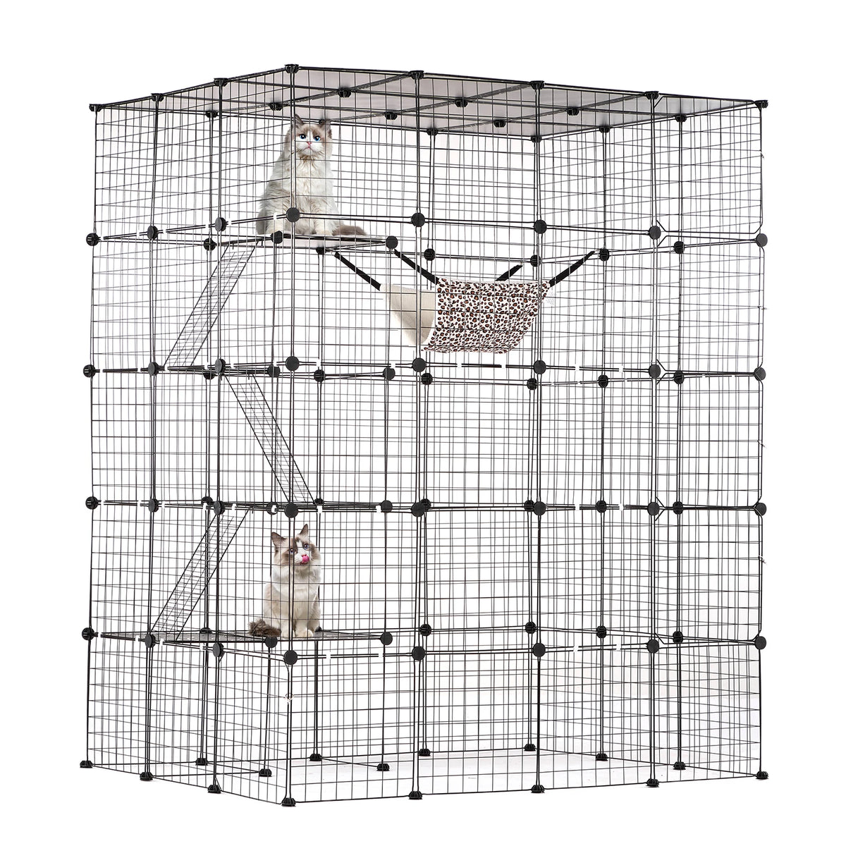 SucceBuy Large Cat Cage With Detachable Metal Wire Enclosure