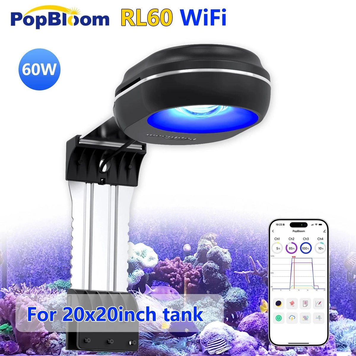PopBloom WiFi Reef LED Aquarium Light For Marine Corals
