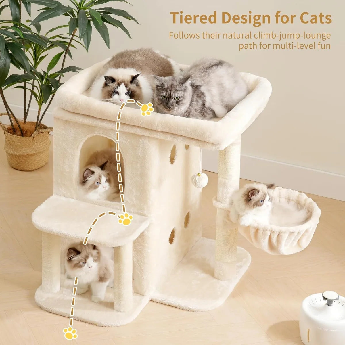 NBVCX Cat Tower With Large Perch Dual Condos And Sisal Posts