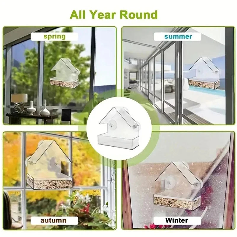 Acrylic Window Transparent Bird Feeder With Strong Suction Cups