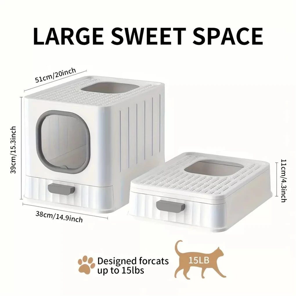 Enclosed Cat Litter Box With Slide Drawer And Leakproof Lid