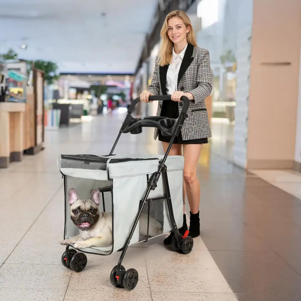 Foldable Dog Stroller With Removable Tray And Ventilation Windows