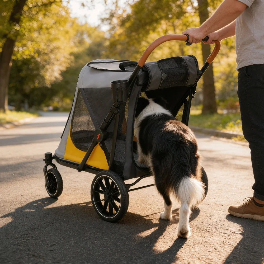 Foldable Pet Dog Stroller With Removable Cushion And Cup Holder