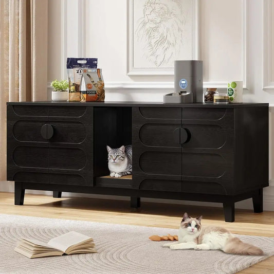 Onbrill Double Cabinet Cat Litter Box Enclosure With Scratch Pad