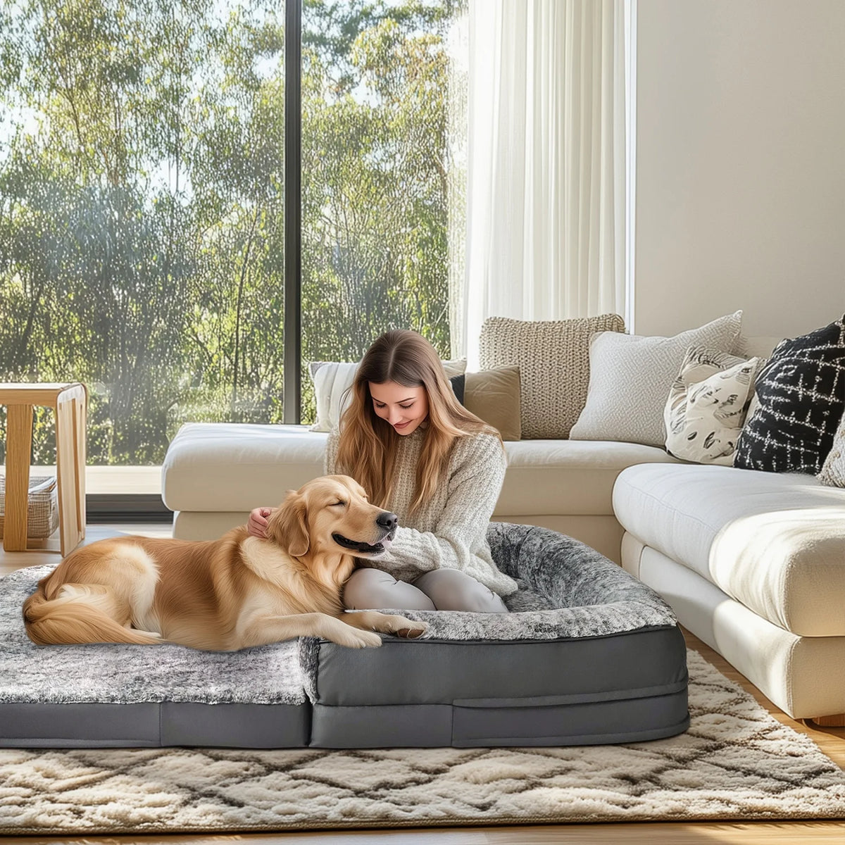 BINGOPAW Orthopedic Foldable Dog Bed With Plush Bolster And Cover