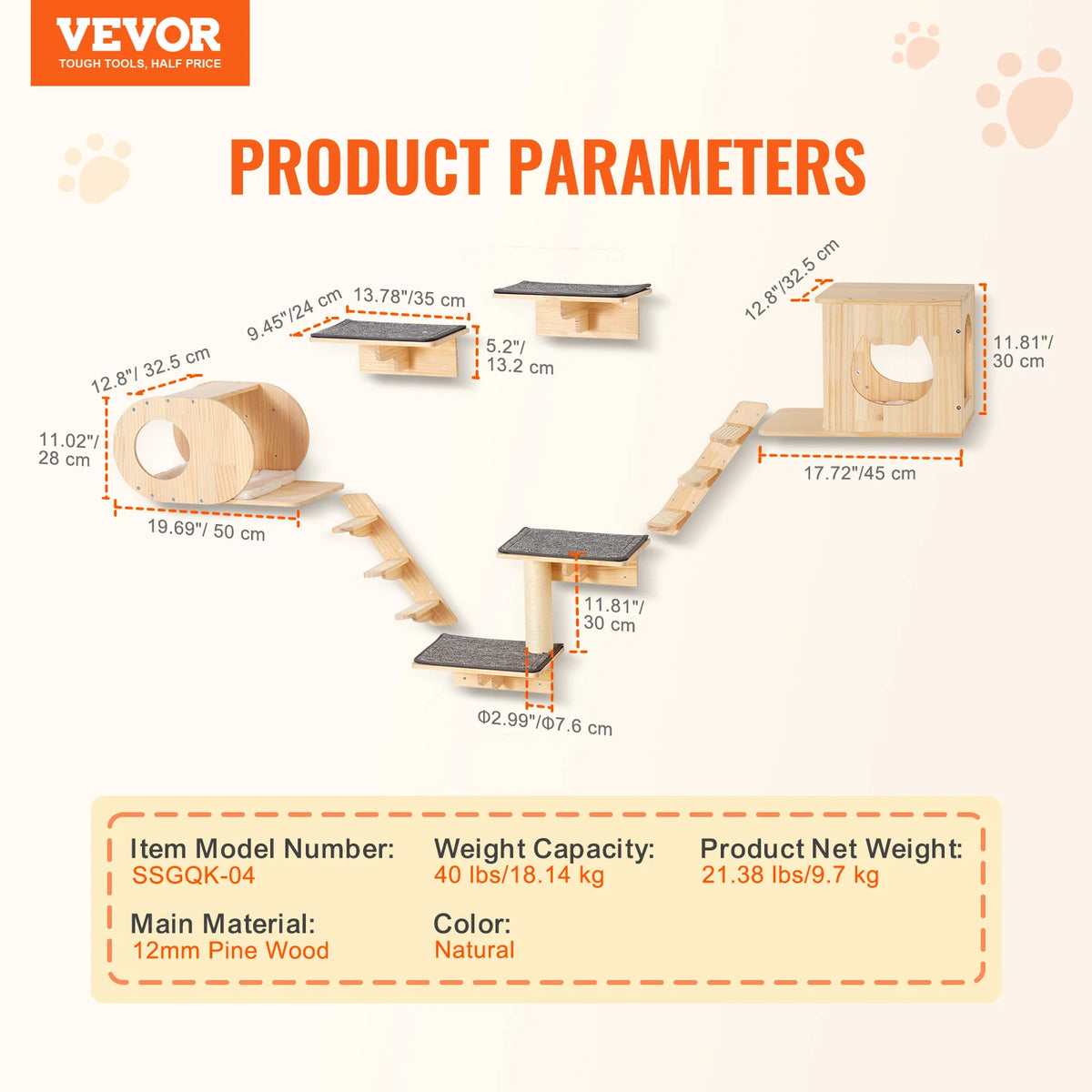 SucceBuy Wall Mounted Cat Shelves and Perches Cat Tree Furniture