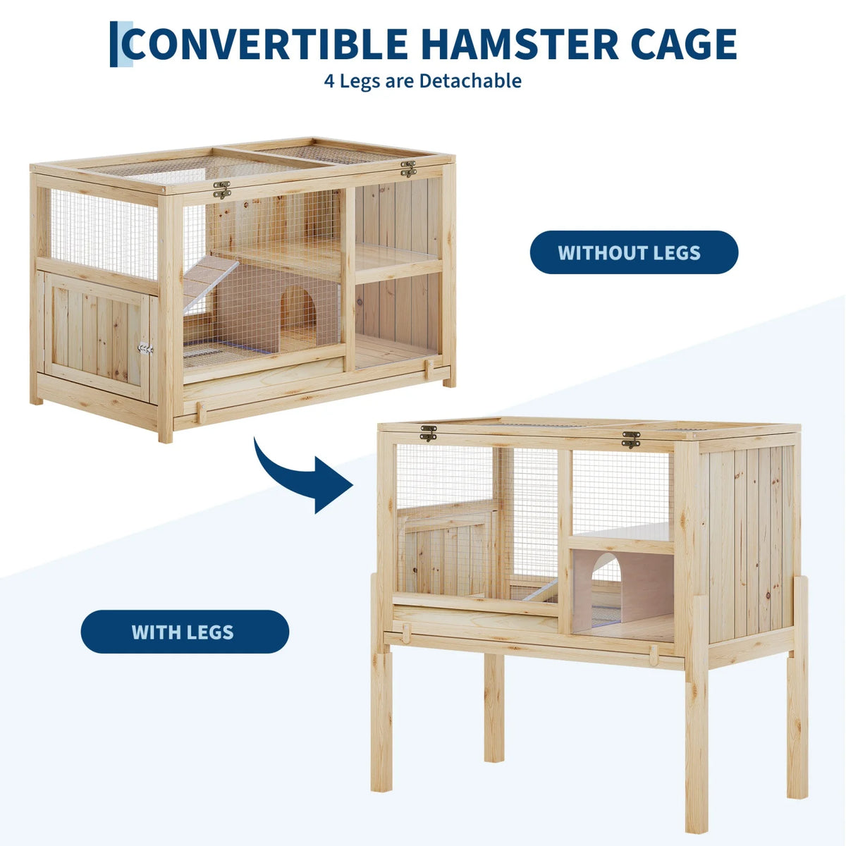HiMISS Wooden Two Story Guinea Pig Hutch With Pull Tray