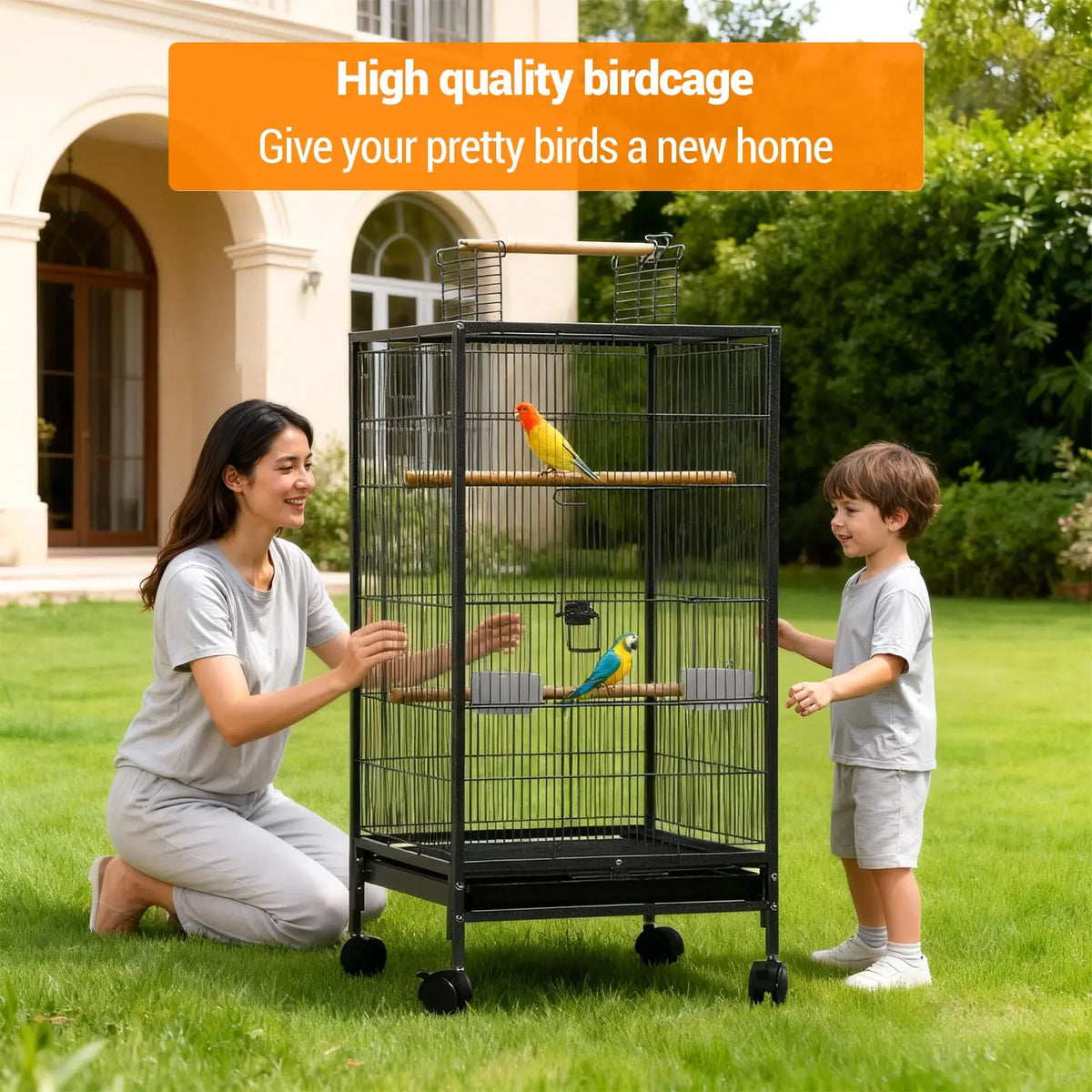 Studyset Rolling Bird Cage With Top Stand For Parakeet Owners