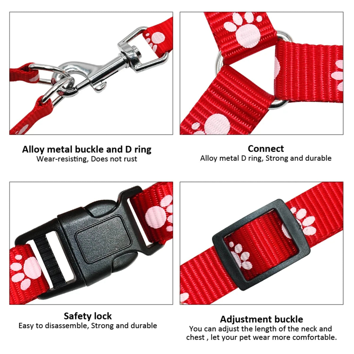 Adjustable Nylon Dog Harness And Leash Set With Paw Print Design