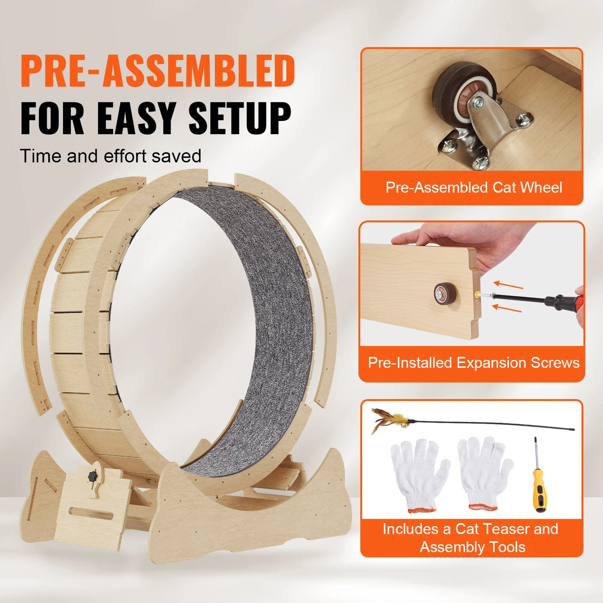 SucceBuy Wooden Cat Exercise Wheel For Indoor Cats Detachable Carpet