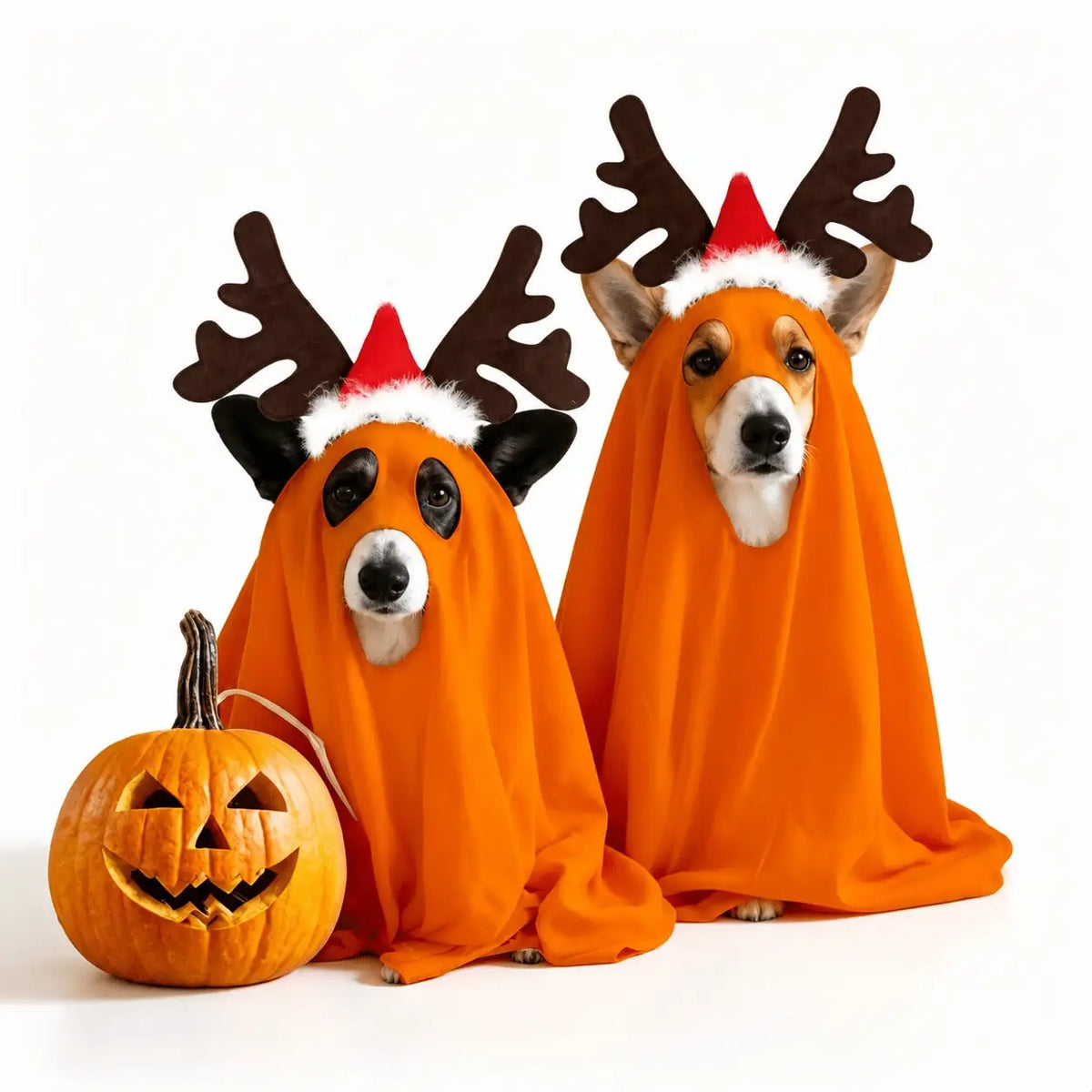Halloween Ghost Pet Cape Costume With Reindeer Antler Headband