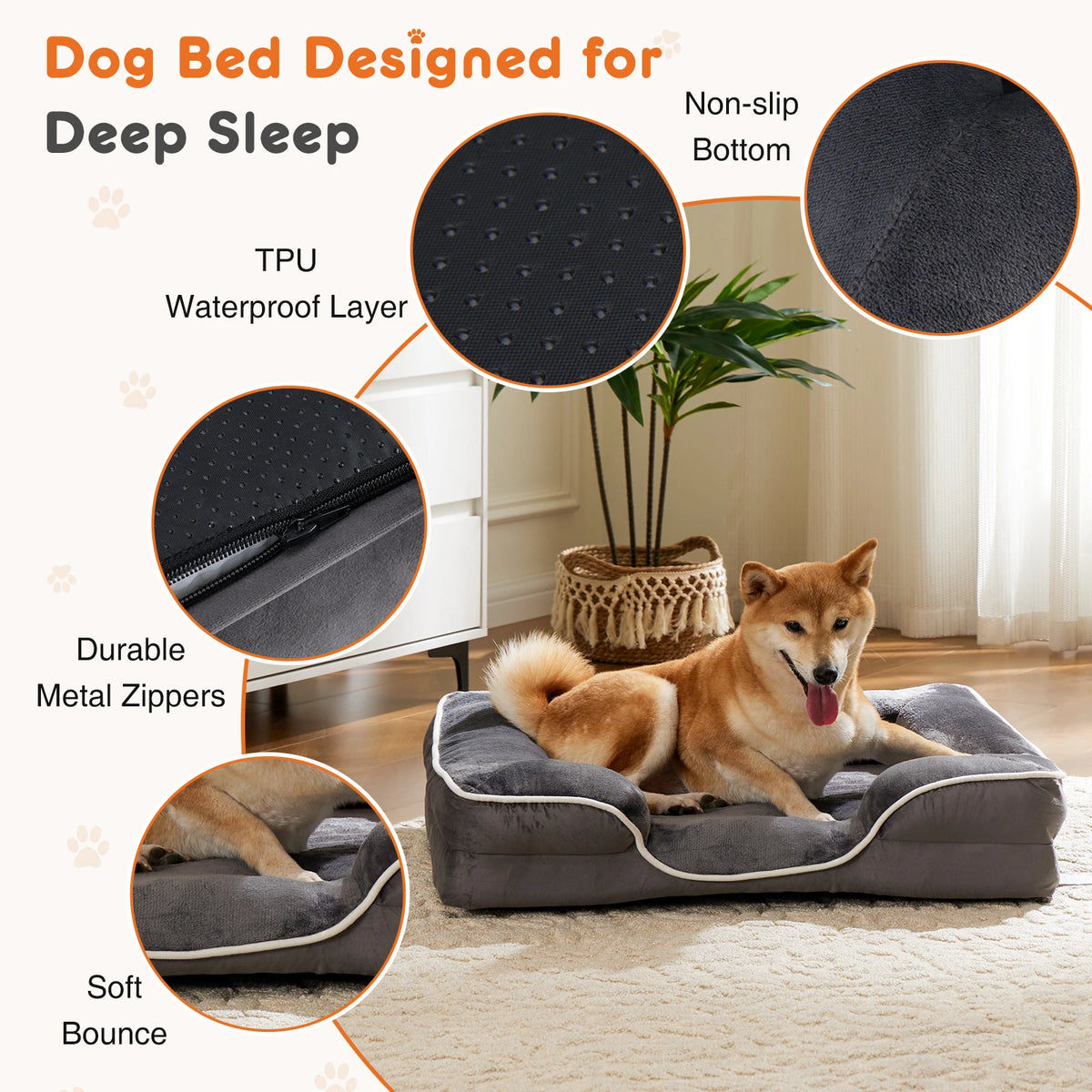 JHK Orthopedic Memory Foam Dog Bed With Removable Cover