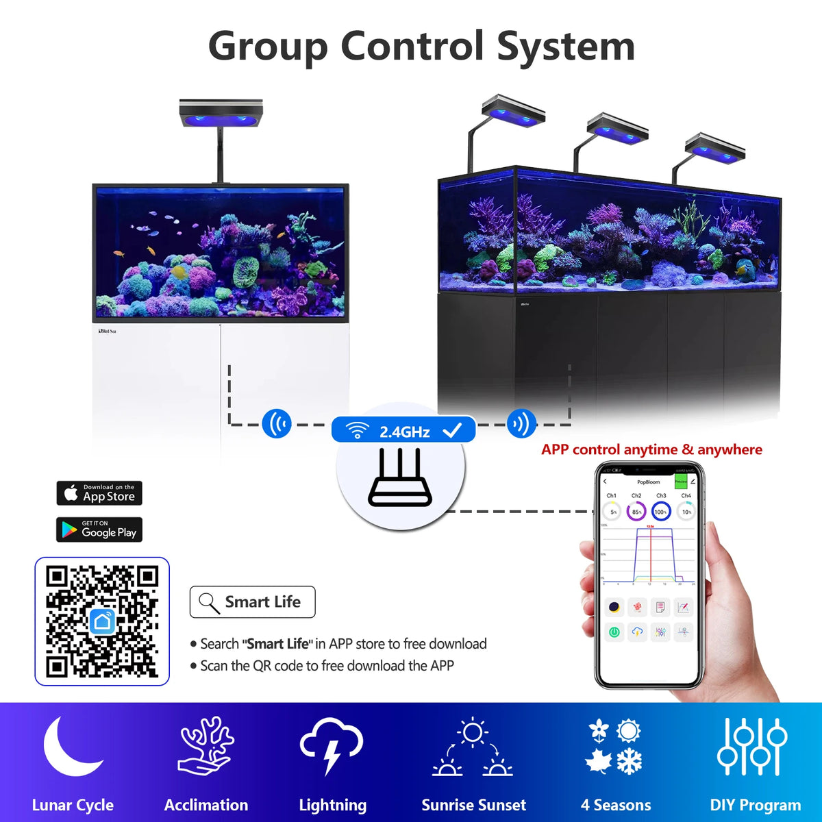 PopBloom WiFi Reef Aquarium Light For SPS And LPS Corals