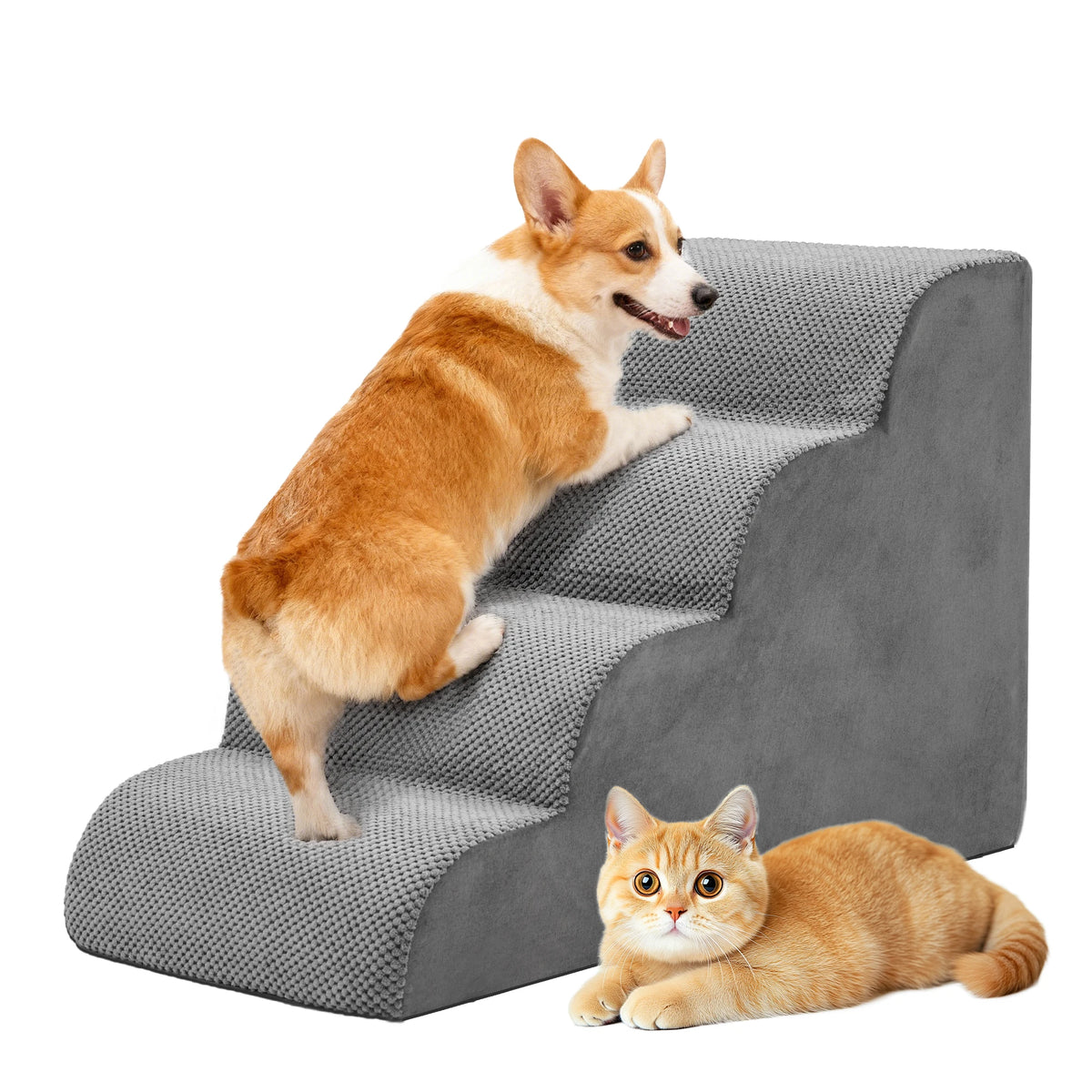 JHK Curved Design High Density Foam Dog Stairs Ramp