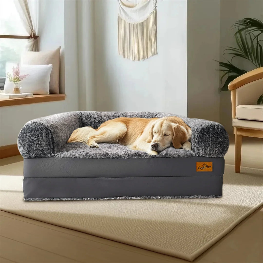 BINGOPAW Giant Foldable Orthopedic Dog Bed With Plush Removable Cover