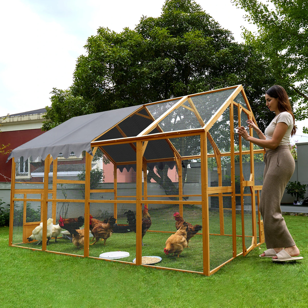 Outdoor Iron Chicken Coop And Pet Playpen With Waterproof Cover