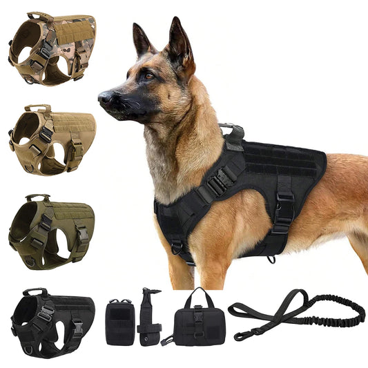Tactical Dog Harness With Leash And Molle Pouches For Training