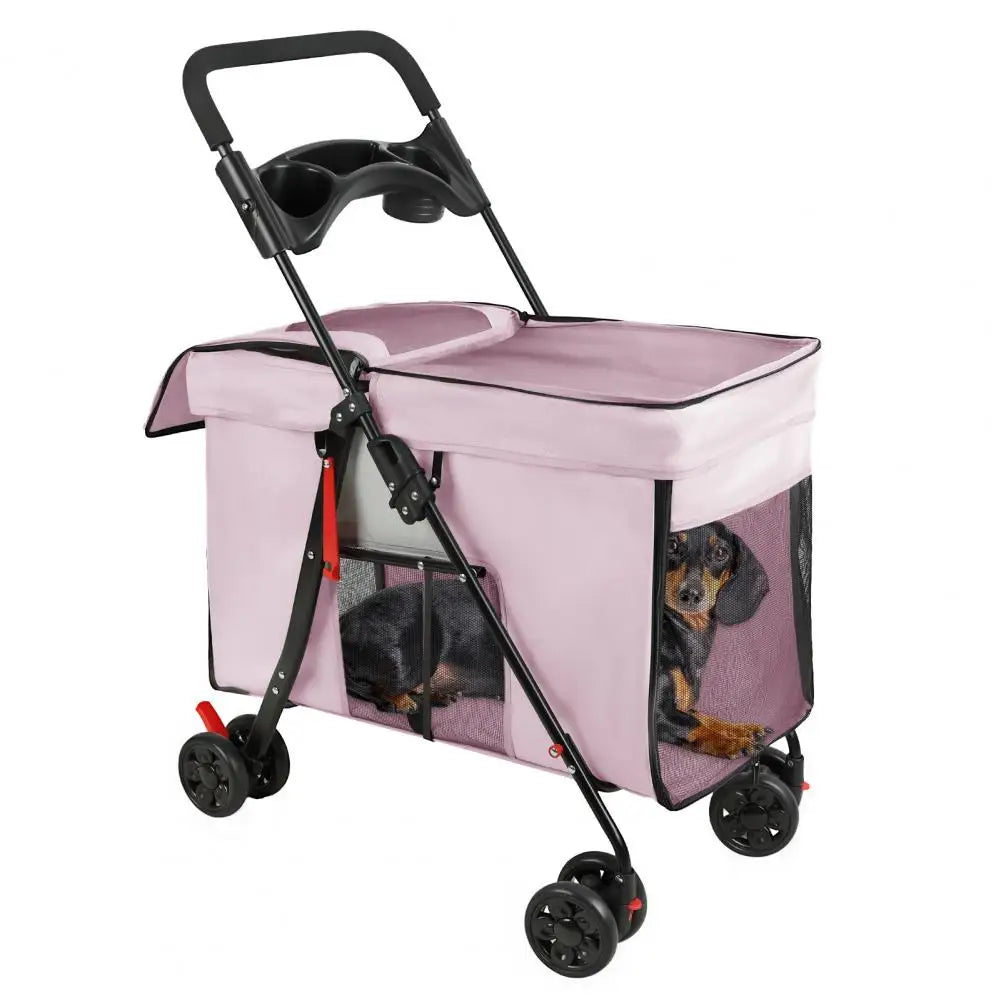Foldable Dog Stroller With Removable Tray And Ventilation Windows