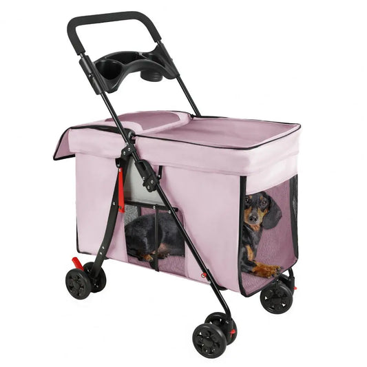 Foldable Dog Stroller With Removable Tray And Ventilation Windows