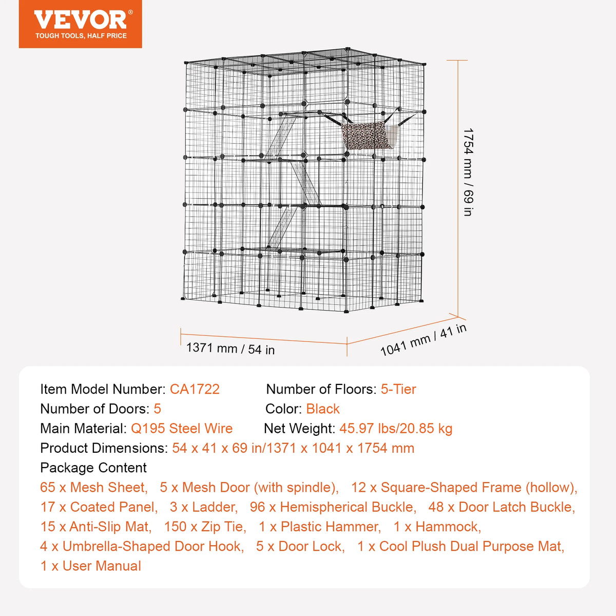 SucceBuy Large Cat Cage With Detachable Metal Wire Enclosure