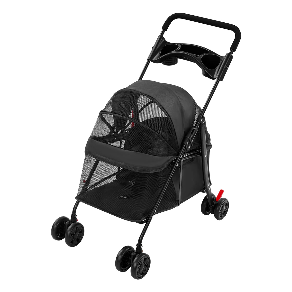 Foldable Pet Stroller With Ventilated Mesh And Cup Holder