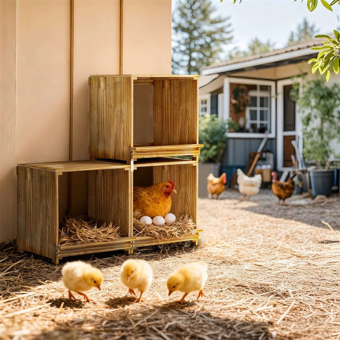 Bingopaw 3 Compartment Pine Wood Chicken Nesting Box