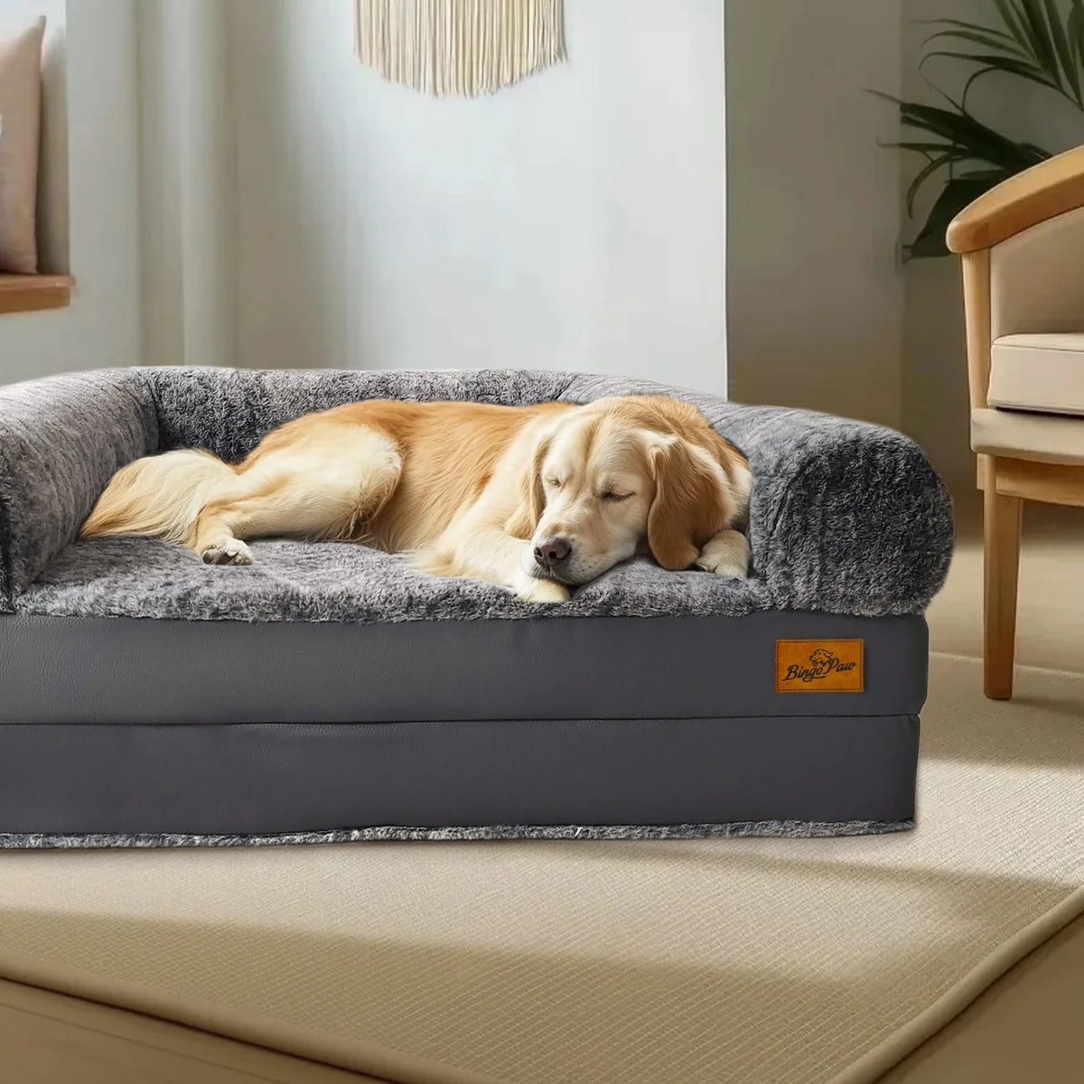 BINGOPAW Orthopedic Foldable Dog Bed With Plush Bolster And Cover
