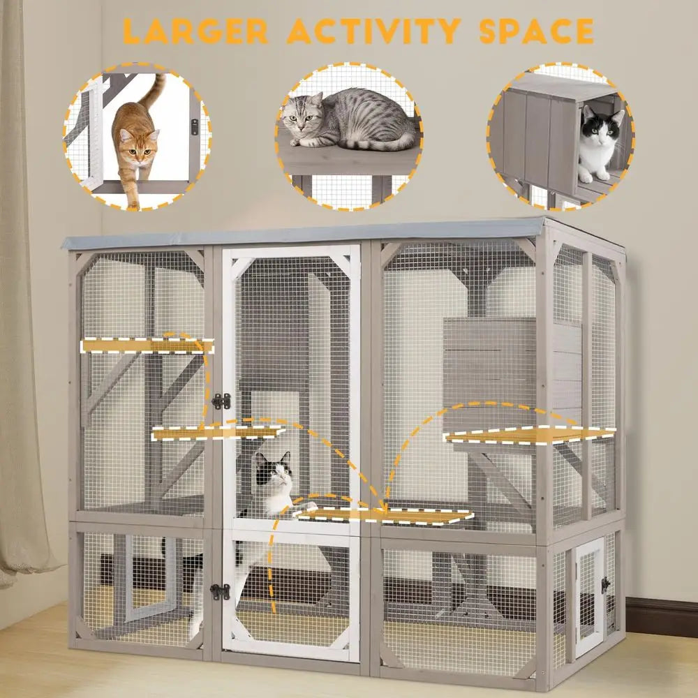 Weather Resistant Outdoor Cat Catio Enclosure With Platforms