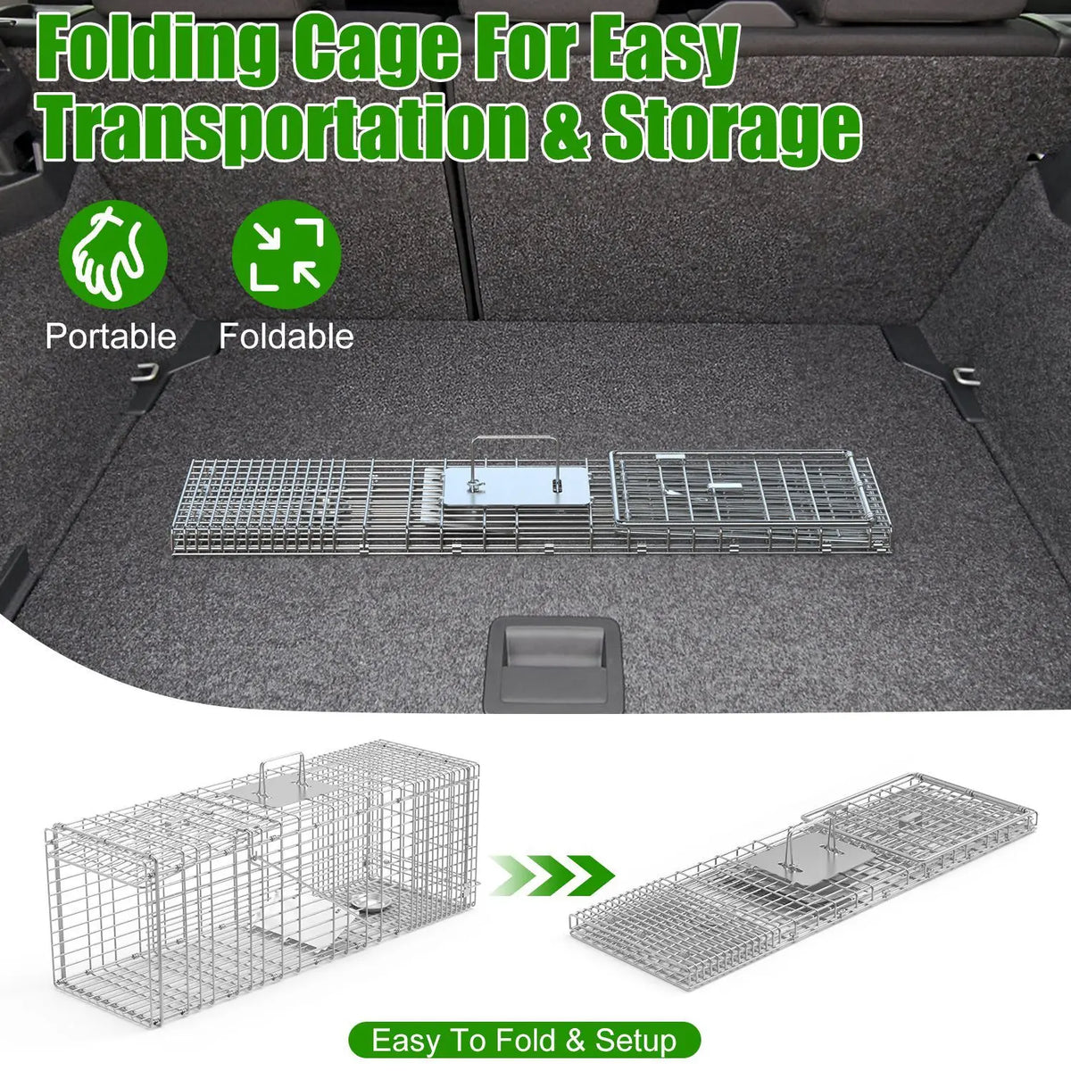 Collapsible Galvanized Wire Humane Animal Trap Cage With Gloves