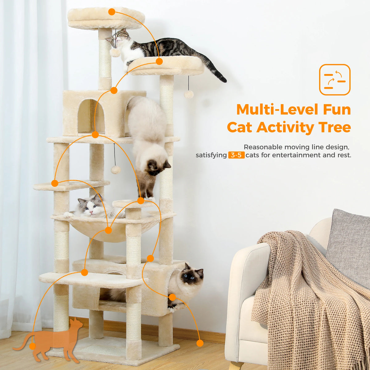 PAWZ Road Large Cat Tree Tower For Indoor Cats Hammock