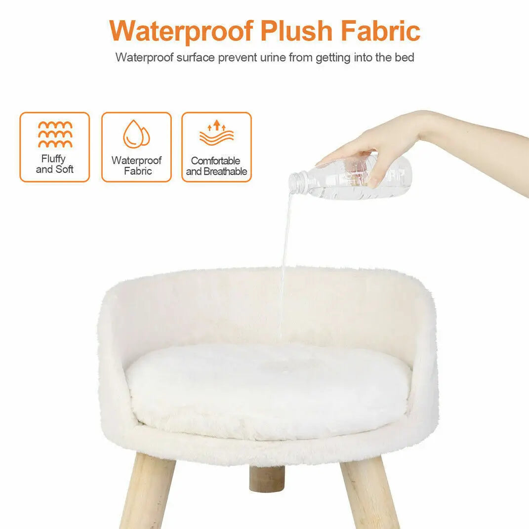 Luxurious Plush Cat Bed With Cushion Pad And Wooden Legs