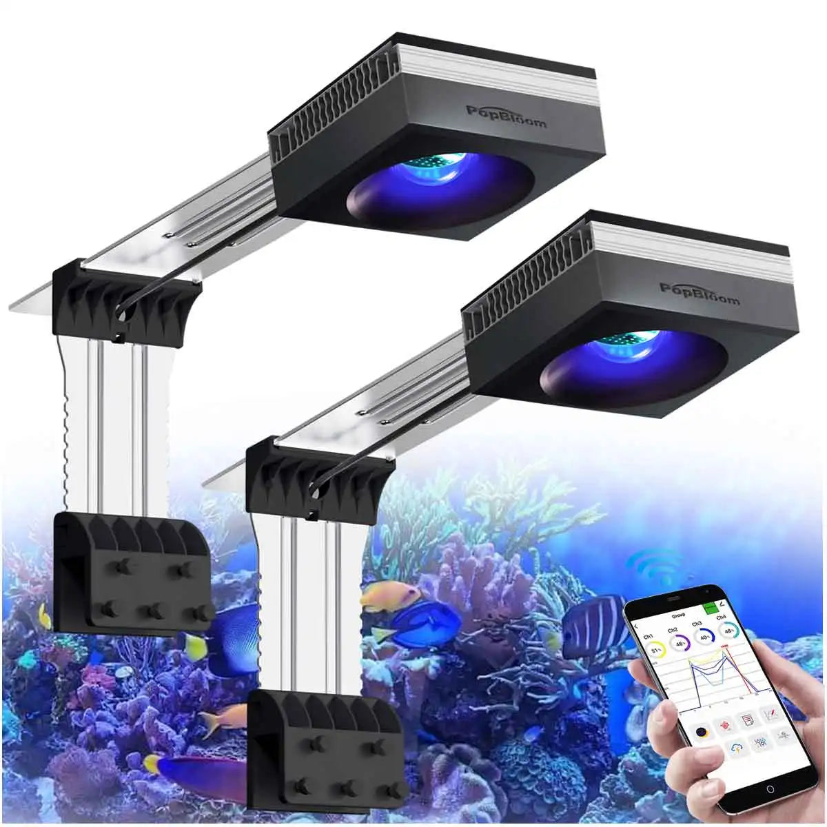 PopBloom RL90 Full Spectrum WiFi Reef Aquarium LED Light