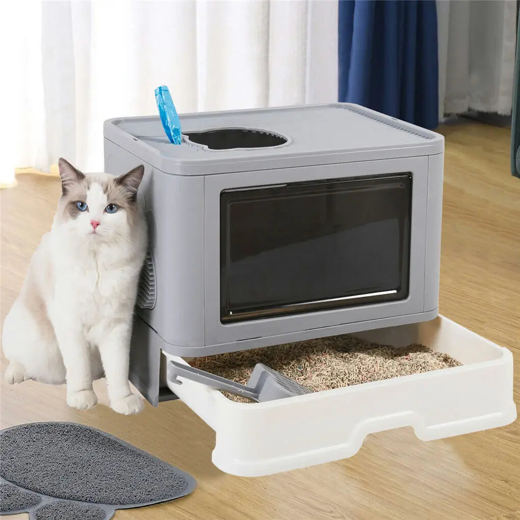 Foldable Cat Litter Box With Front Entry And Top Exit