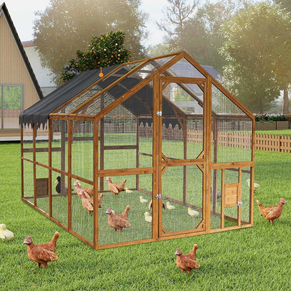 Outdoor Iron Chicken Coop And Pet Playpen With Waterproof Cover