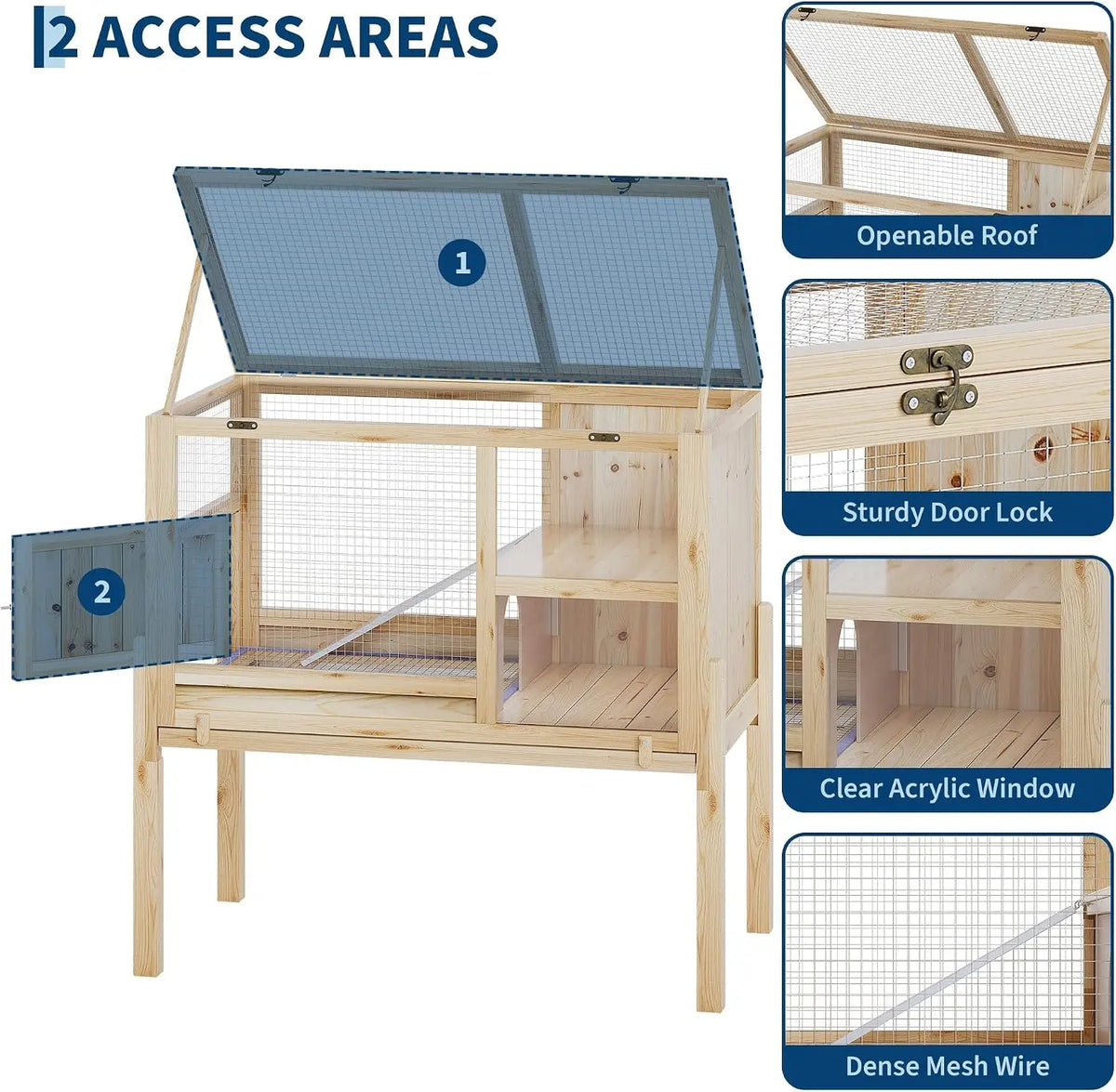 HiMISS Wooden Two Story Guinea Pig Hutch With Pull Tray