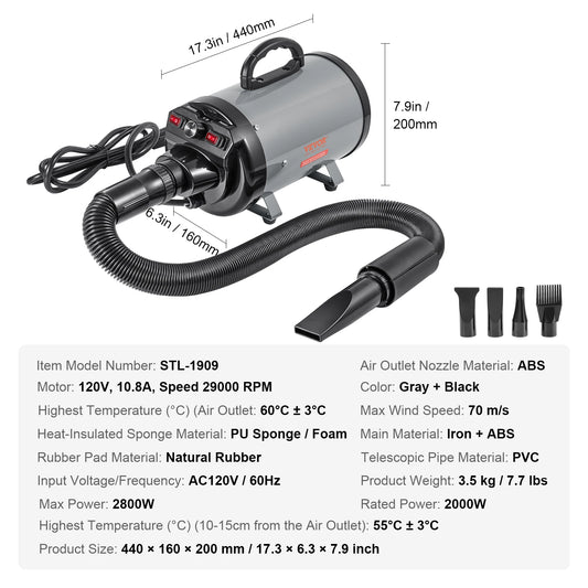 SucceBuy Adjustable Pet Dryer With Four Nozzles For Professional Grooming